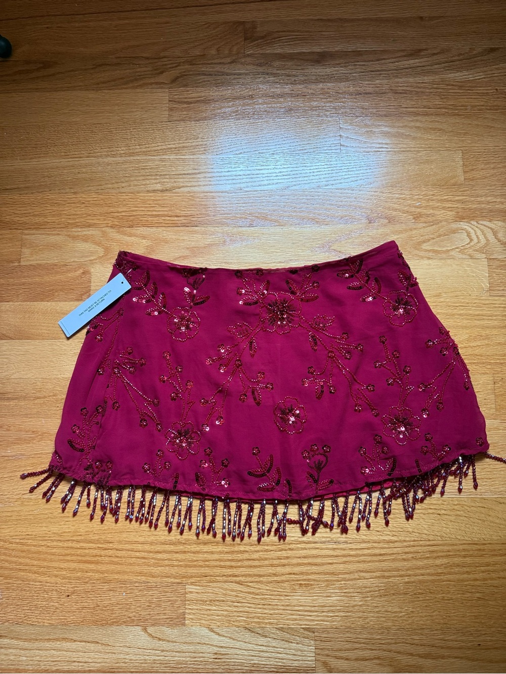 Princess Polly Beaded Floral Fringe Mini Skirt - Burgundy